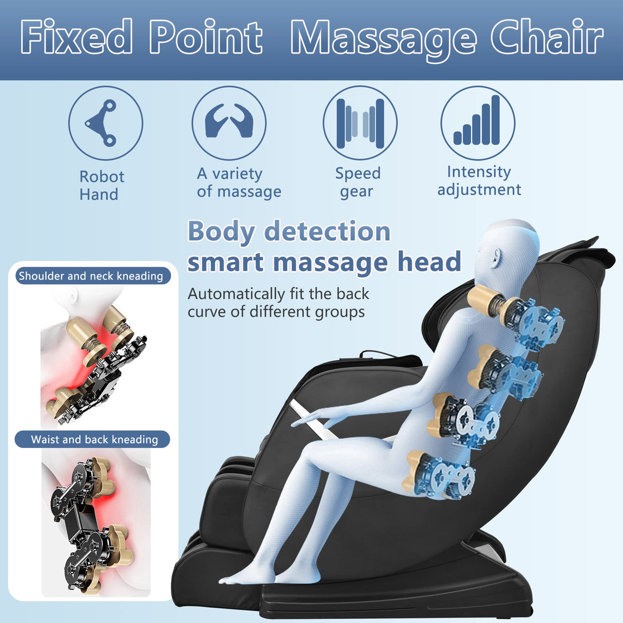 BestMassage Massage Chair Zero Gravity Full Body Electric Shiatsu Massage Chair Recliner with Foot Rollers Built-in Heat Therapy Air Massage System Stretch Vibrating for Home Office(Black) BestMassage