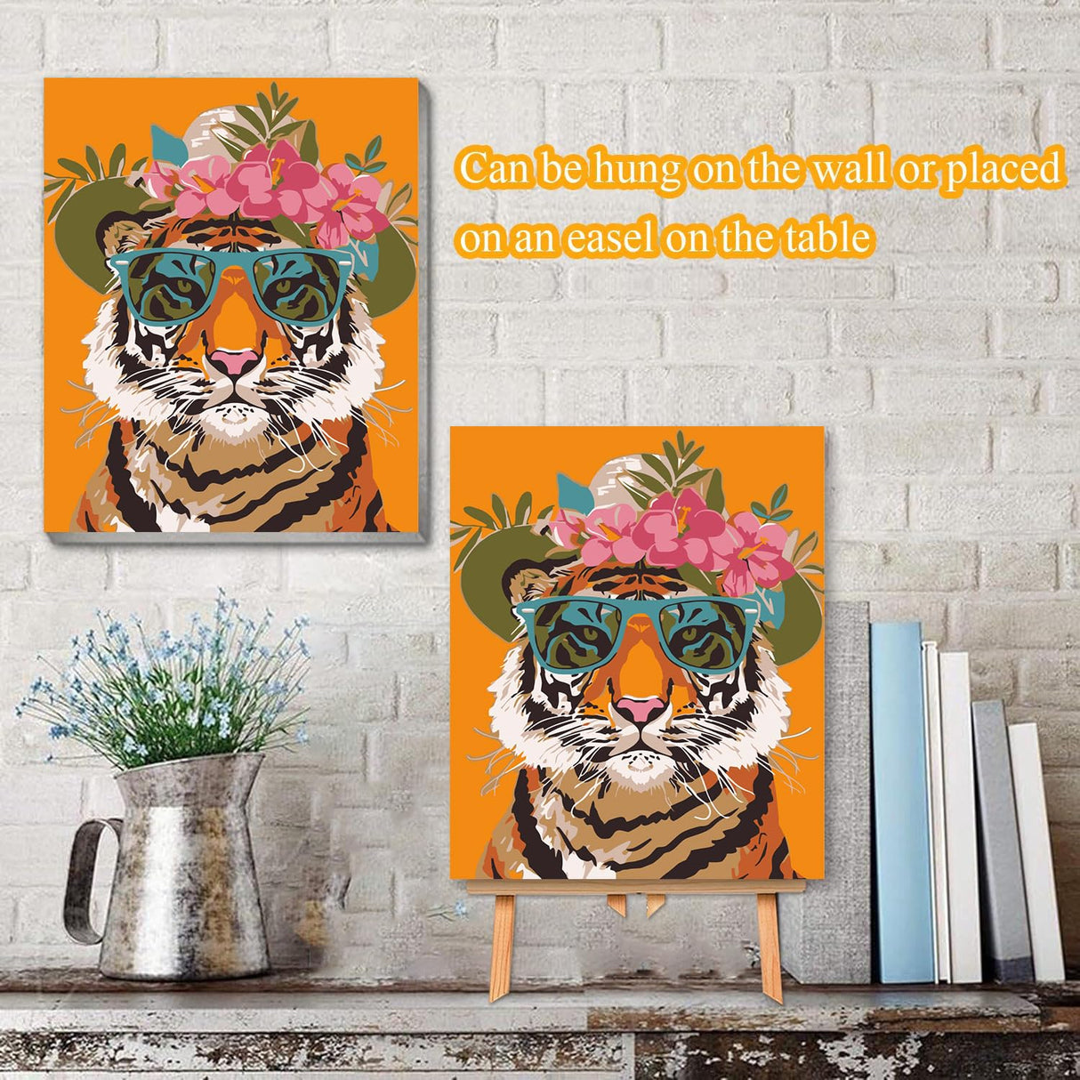 Tiger Paint by Numbers kit for Adults Framed Canvas - with Wooden Easel and Nice Box,Adults' Paint-by-Number Kits Animal DIY Acrylic Oil Painting for Home Wall Decor 7.8x11.8inch Kaixine