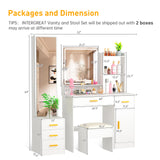 INTERGREAT Makeup Vanity Desk with Lights and Full-Length Mirror, White Vanity Table Set with 3 Lighting Modes, Dressing Table with Drawers, Large Vanity Desk for Women and Girls' Bedroom INTERGREAT