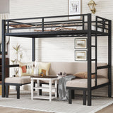 Full Over Full Bunk Bed for Adults, Heavy Duty Bunk Bed can Turns into Full Size Loft Bed with U-Shaped Sofa, Adults Bunk Bed with Safety Rails and Side Ladder, Black(Not Include Cushion) Bellemave