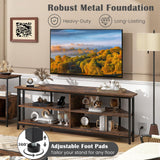 Tangkula Corner TV Stand for TVs up to 65”, TV Console Table w/AC Outlets, USB A Ports, USB C Port, Metal Frame & Storage Shelves, 55” Media Entertainment Center for Living Room (Rustic Brown, 55" L) Tangkula