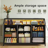 KKL Dresser for Bedroom with LED Lights, 9 Drawer Bedroom Dresser with Charging Station, Fabric Dressers & Storage Chest of Drawers with Shelves for Closet, Sturdy Steel Frame Wooden Top, Black KKL