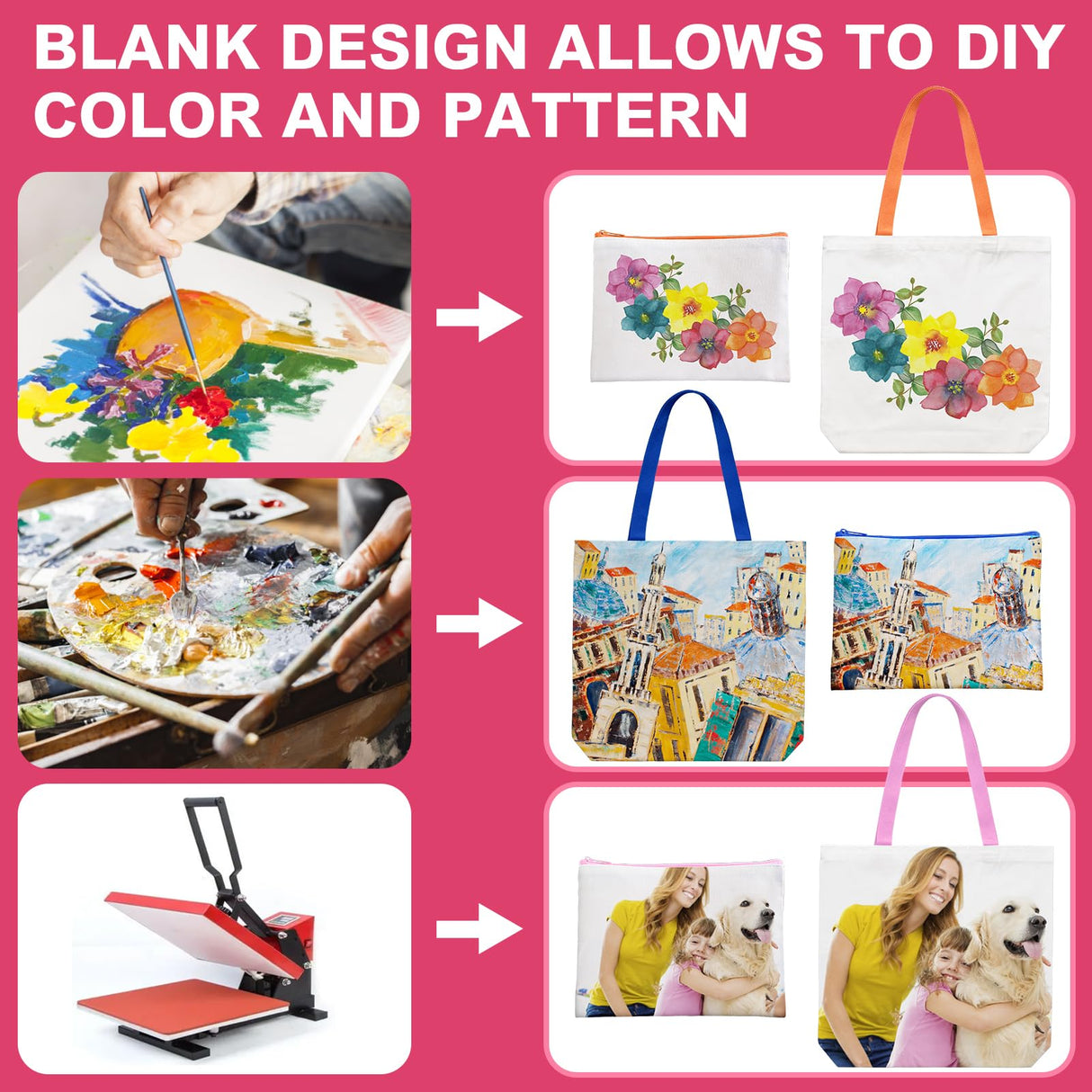 10 Pack Sublimation Blanks Canvas Tote bag, Reusable Large Grocery Bags DIY Heat Transfer Cosmetic Makeup Bags Shopping Bags with Customized Color for DIY, Advertising, Christmas Craft Present MAFYE