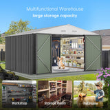 GarveeLife 12x10 Ft Outdoor Storage Shed, Large Steel Multipurpose Yard Shed, Metal Outdoor Tool Shed with Sloped Roof and Door Lock Design for Organizing Tools & Equipment in Yard, Garden, Grey GarveeLife