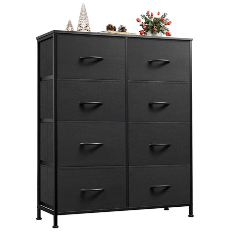 WLIVE Fabric Dresser for Bedroom, Tall Dresser with 8 Drawers, Storage Tower with Fabric Bins, Double Dresser, Chest of Drawers for Closet, Living Room, Hallway, Charcoal Black WLIVE