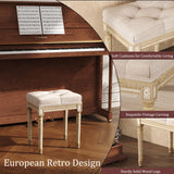 Yusong Vanity Stool Upholstered Bench Seat for Makeup Room, Vintage Small Bedroom Bench Dining Bench with Tufted Fabric for Living Room, Piano Stool with Rustic Wood, Easy Assemble,Beige Yusong