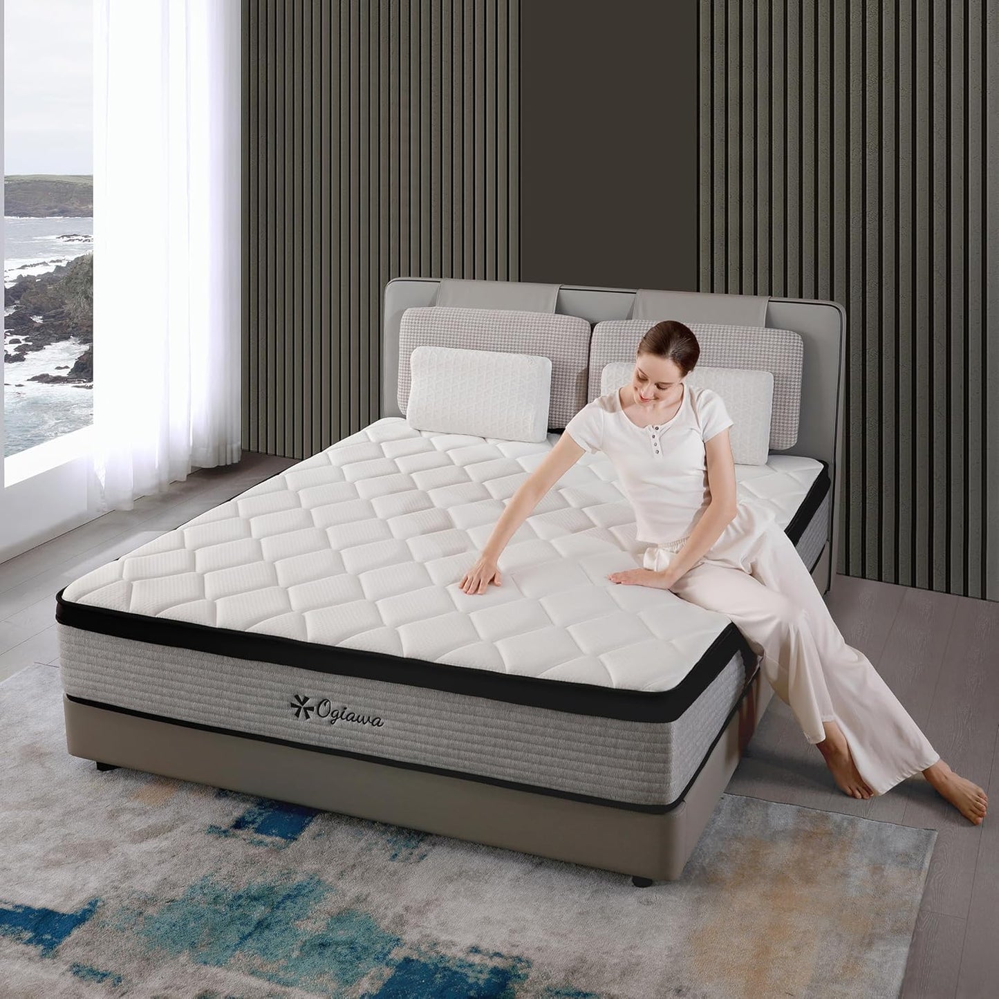 OGlAWA 14 Inch Full Mattress Memory Foam and Spring Hybrid Mattresses,Medium Firm Feel Grey Mattress in a Box,Quality Comfort and Adaptive Support Breathable Cooling Full Mattresses. (14 inch, Full)