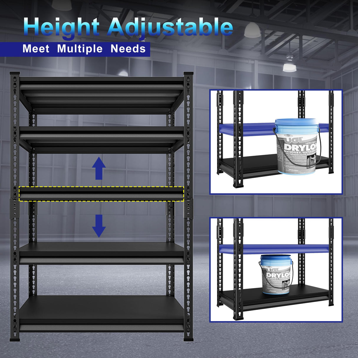 Huhaneon Heavy Duty Garage Shelves - 40''W 2,200Lbs Metal Adjustable Storage Shelving Rack Units for Warehouse Basement 5 Tier Black 39.3" W x 17.7" D x 78" H Huhaneon