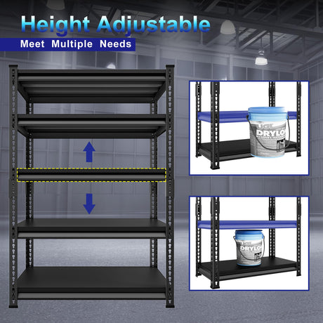 Huhaneon Heavy Duty Garage Shelves - 48''W 2,500Lbs Metal Adjustable Storage Shelving Rack Units for Warehouse Basement 5 Tier Black 47.2" W x 17.7" D x 78" H Huhaneon