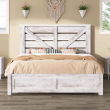 AMERLIFE Full Size Farmhouse Bed Frame with 49.2" Barn Door Headboard, Platform Bed Frame with Wood Slats, Under Bed Storage Space, Easy Assembly, Noisy Free, Distressed White AMERLIFE