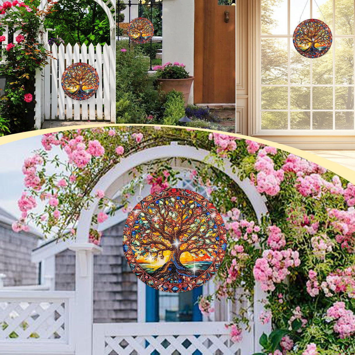 Diamond Art Hanging Kit for Adult, Painting Hanging Ornament Kit, Special Shaped Rhinestone,DIY Acrylic 5D Diamond Art Window Pendants Home Garden Wall Kits Hanging,Double Sided (Lifetree) LINGFANG