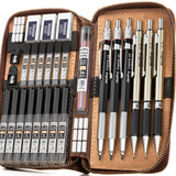 Nicpro 30PCS Art Mechanical Pencil Set in Leather Case, Metal Drafting Pencil 0.5 mm, 0.7 mm, 0.9 mm & 3 PCS 2mm Lead Holders for Sketching Drawing With 16 Tube (6B 4B 2B HB 2H 4H Colors) Lead Refills Nicpro