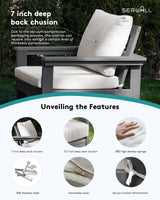 SERWALL HDPE Patio Conversation Set, 6-Piece Sectional Outdoor Furniture Set, All Weather Outdoor Couch Set Patio Furniture Set for Deck, Lawn, Grey Frame with Khaki Cushion SERWALL