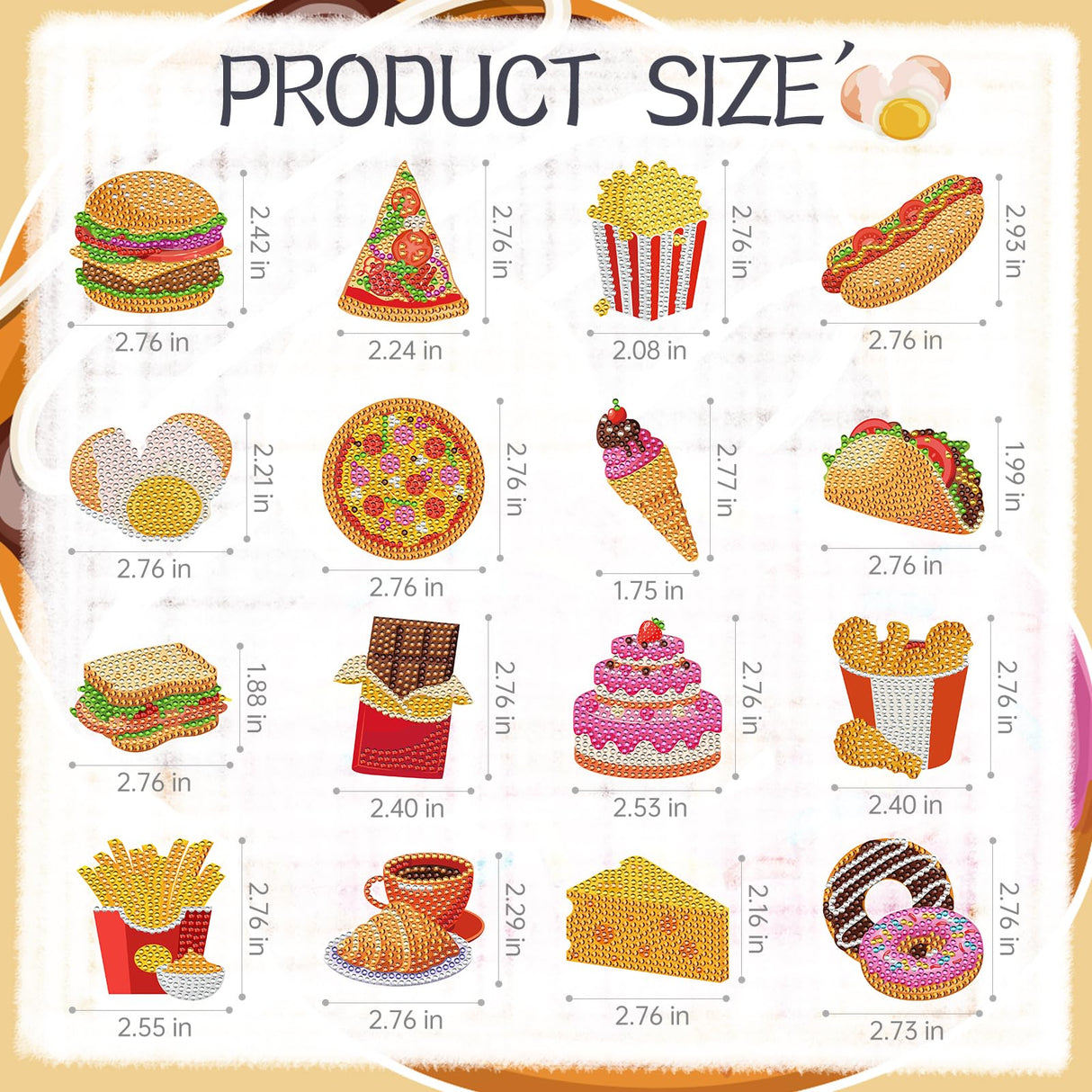 Sitsink Diamond Art Magnet Kit - Small Diamond Painting Refrigerator Magnets with Snacks Pattern, Rhinestone Gem Art Crafting Set for Adult Women (16 Pcs) Sitsink