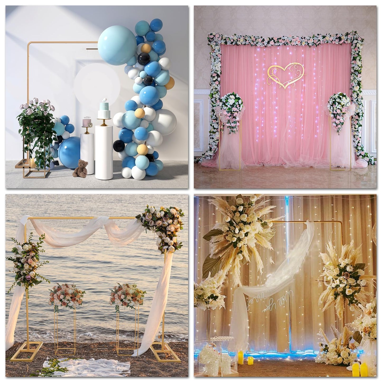 Wedding Arch Backdrop Stand, 7.2FT x 7.2FT Wedding Arches for Ceremony, Gold Balloon Arch Stand with Flower Stand for Wedding, Birthday, Baby Shower, Anniversaryand and Any Celebration - WoodArtSupply