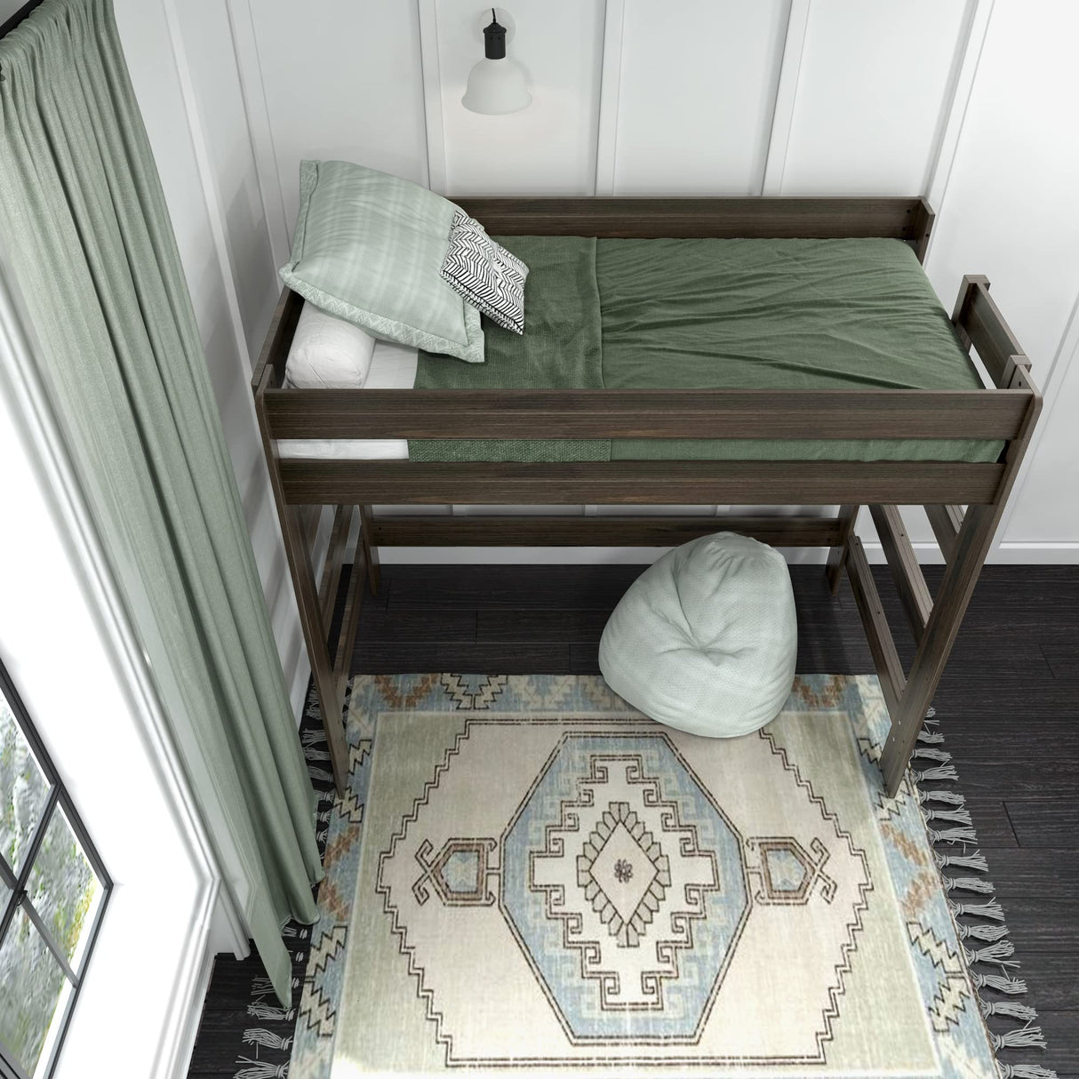 Max & Lily Modern Farmhouse High Loft Bed, Twin Bed Frame For Kids, Barnwood Brown Max & Lily