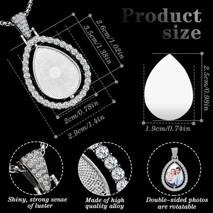 Junkin 24 Pcs Sublimation Rhinestone Trays Pendant Set, Including 6 Double Sided Blank Rhinestone Bezel Trays, 6 Pcs Thick Chains with 12 Sublimation Discs for Making (Multiple Style)