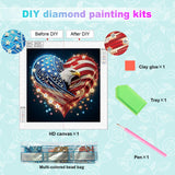 antor Diamond Art Kits for Adults – Special Shape Eagle Heart with American Flag, 5D Crystal Rhinestones Patriotic Diamond Painting Kit antor