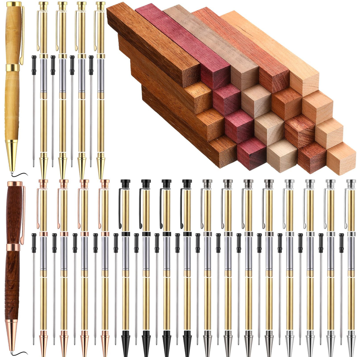 Colarr 15 Sets Woodturning Pen Kits Project Supplies Including 7mm Slimline Pen Kits with Refill and Pen Blanks Lumber for Lathe Turning Starter Package DIY Crafts Colarr