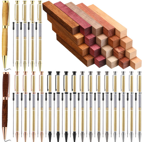 Colarr 15 Sets Woodturning Pen Kits Project Supplies Including 7mm Slimline Pen Kits with Refill and Pen Blanks Lumber for Lathe Turning Starter Package DIY Crafts Colarr
