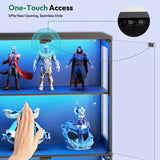 Lamtor Glass Display Cabinet with Doors - Curio Cabinet with Dynamic LED Lights for Collectibles, 67" Display Case with 4 Tier and Drawers for Figure, Toys, Books, Black Lamtor