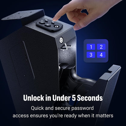 ADIMO Handgun Safe, Sturdy Steel Keypad Hidden Gun Safe, Single Gun Safe for 3-Way Drop-Down Install, Light&Silent Mode Quick Access Gun Safe for Car Desk Bedside Use, Keep Kids from Firearms Key Lock