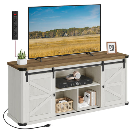 VASAGLE TV Stand for TVs up to 65 Inches, Farmhouse Entertainment Center with Sliding Barn Doors, TV Console Table for Living Room, Rustic White and Honey Brown ULTV324W73 VASAGLE