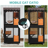 Catio Outdoor Cat Enclosure,Cat House with Wheels,Upgraded cat Scratching Post，Resting Box,Waterproof Roof for Patio Garden (Black, 31.5" L x 31.5" W x 70.9" H) Suumerpety