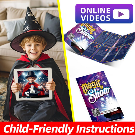 Magic Tricks Kit, 30 in 1 Magic Tricks for Kids Age 6 7 8 9 10 11 12, Magician Costume for Pretend Play with Magic Props & Instruction for Beginners, Christmas Halloween Birthday Gifts for Kids luluckck