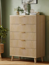 Lulive Dresser for Bedroom Wood Tall Dressers Drawers, Fluted Modern Dresser 5 Drawers Natural Lulive