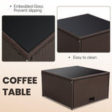 KROFEM 8 Pieces Outdoor Wicker Rattan Patio Furniture Sectional Set, Glass Top Table with Hidden Storage, 7 Sofa Sections, Oversized Cushions, Brown Color Rattan with Beige Cushion KROFEM
