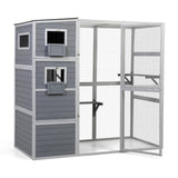 Outdoor Cat Catio, Large Cat Enclosure Cat House Weatherproof, 2 Resting Rooms, 4-Tier Cat Cage Catio for Cats w/ 2 Platforms, Wood Nyeekoy