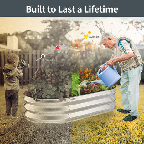 Kesfitt Raised Garden Bed Kit,Outdoor Galvanized Planter Large Metal Raised Boxes with Safety Edging and Gloves for Gardening Vegetables,Fruits,Flower(4x2x1FT) Kesfitt
