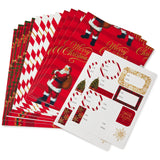 Hallmark Christmas Flat Wrapping Paper Sheets - Red Gift Wrap Paper (12 Folded Sheets with Sticker Seals) Red, White and Gold Stripes, Santa Claus, Snowflakes on Plaid Hallmark