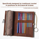 YOJOB Traditional Aluminum Crochet Hooks Case, 14 Slots Roll-up Crochet Hook Organizer with a Detached Zipper Bag (Beige-Orange) YOJOB