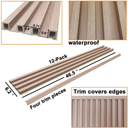 Yutianli 12-Pack Slat Wall Panel 3D WPC Grille for Walls Oak Textured Wood Plastic Composite Panel Wood Strip Texture 3D Wall Panels - WoodArtSupply