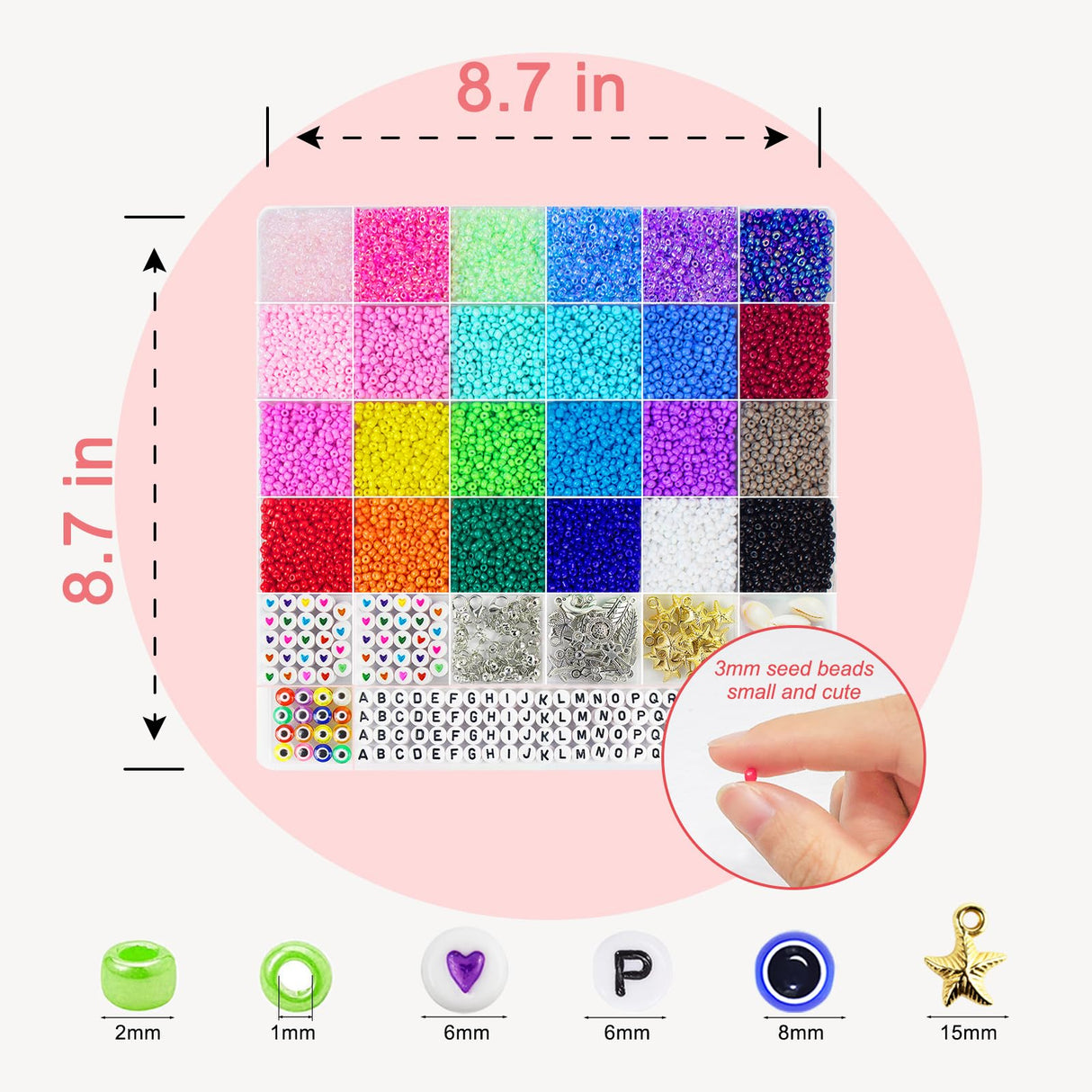Redtwo 8000pcs 3mm Glass Seed Beads for Bracelet Making Kit, Small Beads Friendship Jewelry Making Kit, Tiny Waist Beads with Letter Beads and Elastic String, DIY Art Craft Girls Gifts. Redtwo