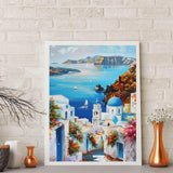 JXAVAXDE 5D Diamond Painting Kits for Adults Santorini Greece Landscape Diamond Art Kits DIY Full Round Drill Santorini with Diamonds Gem Art Help Relieve Stress 12x16 inch JXAVAXDE