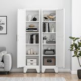 Tall Bathroom Cabinet,Narrow Metal Storage Cabinet with 5 Adjustable Shelves and Single Barn Door,Slim Pantry Storage Organizer for Bathroom,Kitchen,Entryway 67H White Baborokic