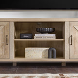 Walker Edison Georgetown Modern Farmhouse Double Barn Door TV Stand for TVs up to 80 Inches, 70 Inch, White Oak, Without Fireplace Walker Edison