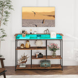 Welfuturer Console Table with Outlets and USB Ports 4Tier Sofa Table with LED Light and Open Shelves Industrial Entryway Hallway Side Table for Living Room Foyer Couch Hallway Rustic Brown Welfuturer