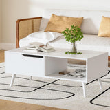 DIYART White Coffee Table, Mid Century Modern Coffee Table with Drawer & Shelf, 39'' Wooden Simple Console Table for Living Room DIYART