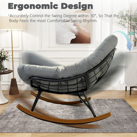 TIMWNER Double Papasan Patio Rocking Chair,Double Oversized Papasan Rocking Chair with Thick Cushions,Perfect for Indoor, Patio, or Balcony Use, Modern Outdoor Loverseat for Two.Grey TIMWNER