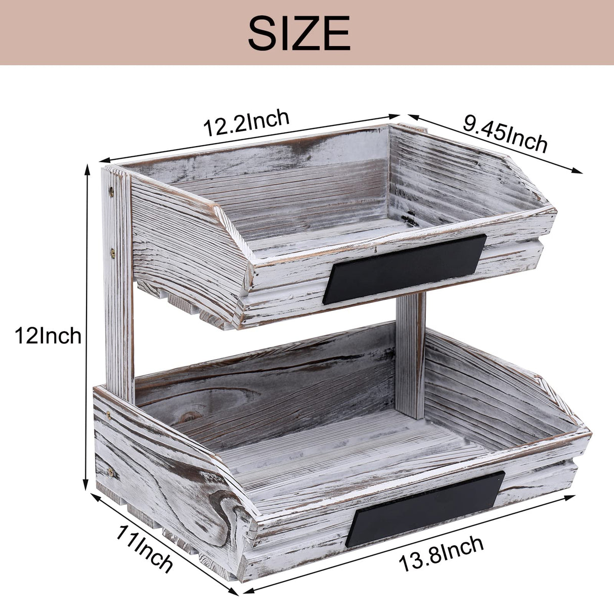 HYLEHE Fruit Basket Holder Vegetable Stand Bread Racks,2 Tier Farmhouse Standing Wooden Organizer,Classic Pastoral Food Basket for Kitchen,Office,Dining Room and Guest Room (Need Assemble) HYLEHE