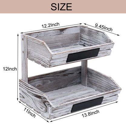 HYLEHE Fruit Basket Holder Vegetable Stand Bread Racks,2 Tier Farmhouse Standing Wooden Organizer,Classic Pastoral Food Basket for Kitchen,Office,Dining Room and Guest Room (Need Assemble) - WoodArtSupply