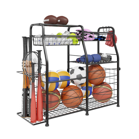 LUMAMU Garage Organizer - Sports Equipment Organizer Rack, Ball Storage Rack, Garage Organizer System for Sports Gear and Toys, Indoor/Outdoor Ball and Toy Storage, Black LUMAMU