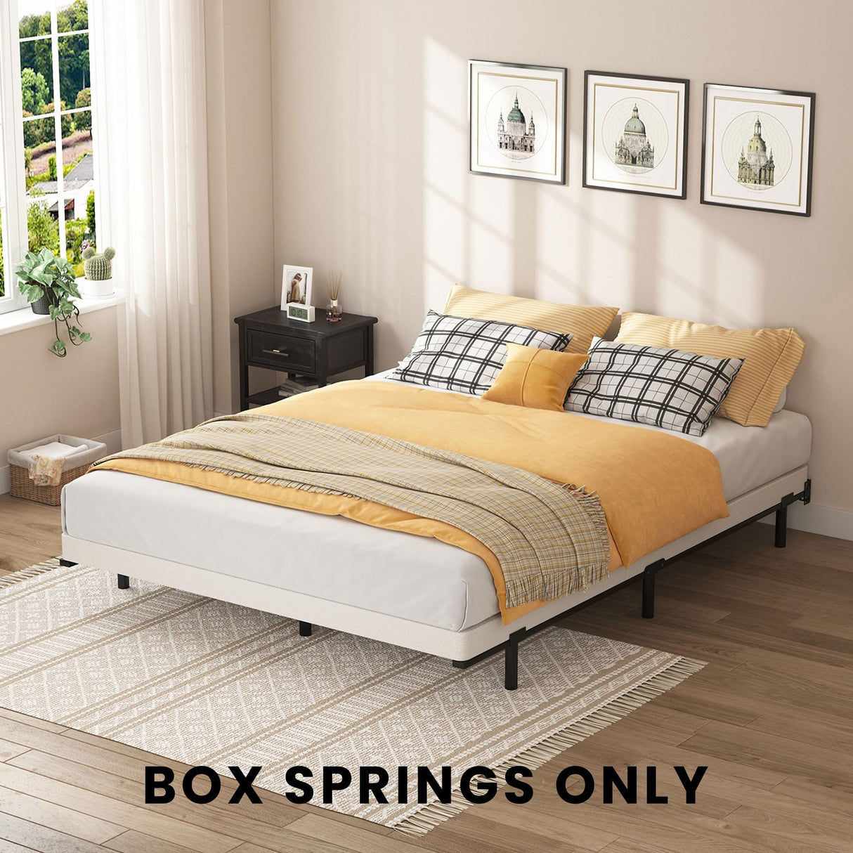 SHOANED Queen Size Box Springs - 3 Inch Low Profile Mattress Foundation No Noise Heavy Duty Metal Basics Bed Base with Clean Fabric Cover, Easy Assembly SHOANED