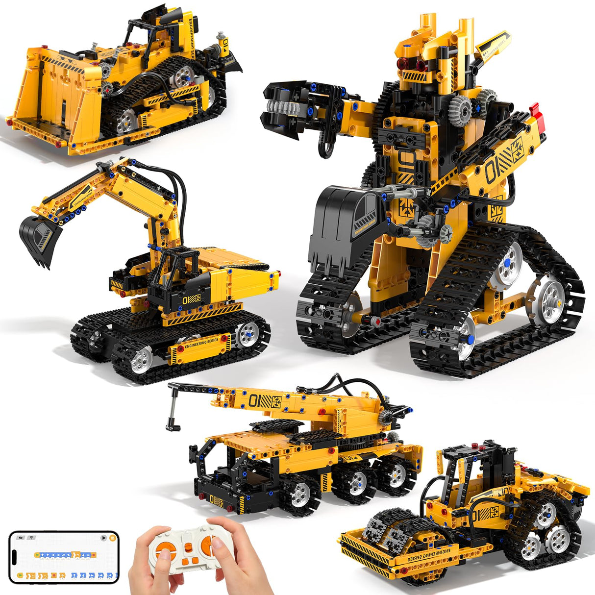 ADUSRIZ 5 in 1 STEM Robot Building Kit, 535 Pcs Remote Control Excavator Science Educational Kit, Technic Coding Robotic Toys Gift for Kids 6 7 8 9 10 11 12+ Years Old Boys Girls ADUSRIZ
