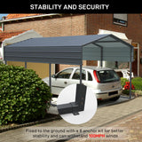 Outvita Heavy Duty Metal Carport, 10x15FT, Gray, Vehicle Protection, Outdoor Gatherings Outvita