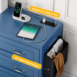 DWVO Farmhouse 6 Drawer Dresser for Bedroom, 31.5 Inch Tall Modern Dresser TV Stand with Large Drawers & Bar Handles, Storage Dressers with Power Outlets, Rustic Wood Chest of Drawers, Blue DWVO